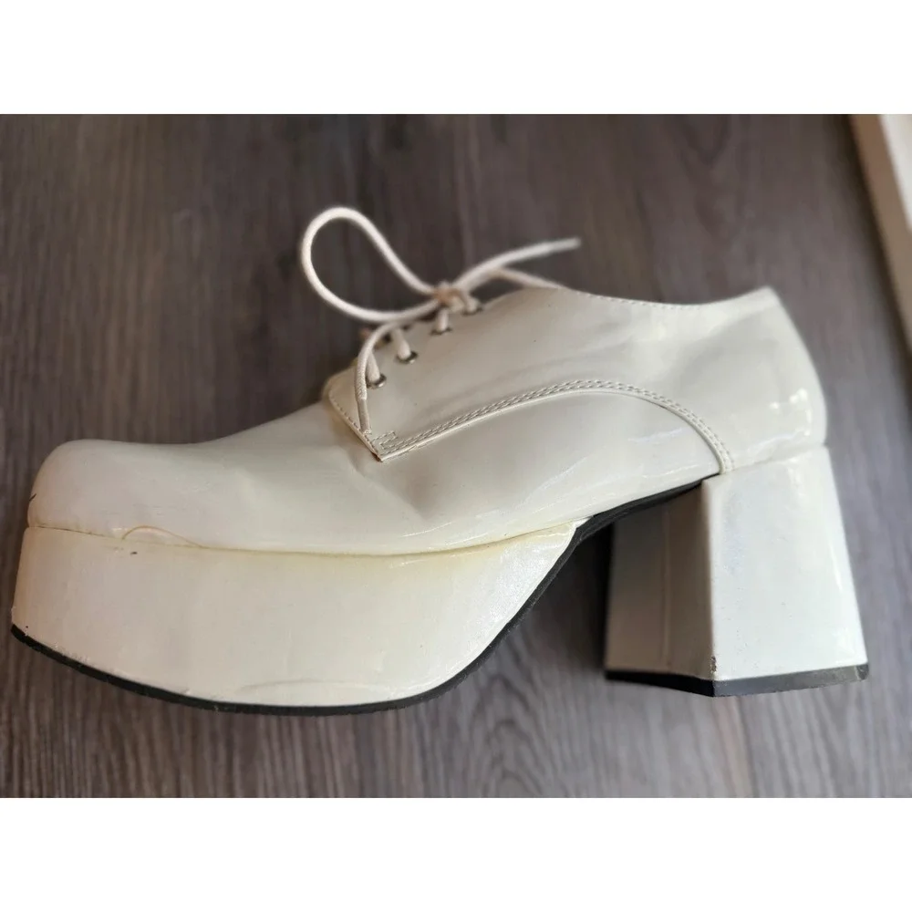 White Platform Oxford Heels, Women's Lace Up Chunky Heel Shoes, Retro size small